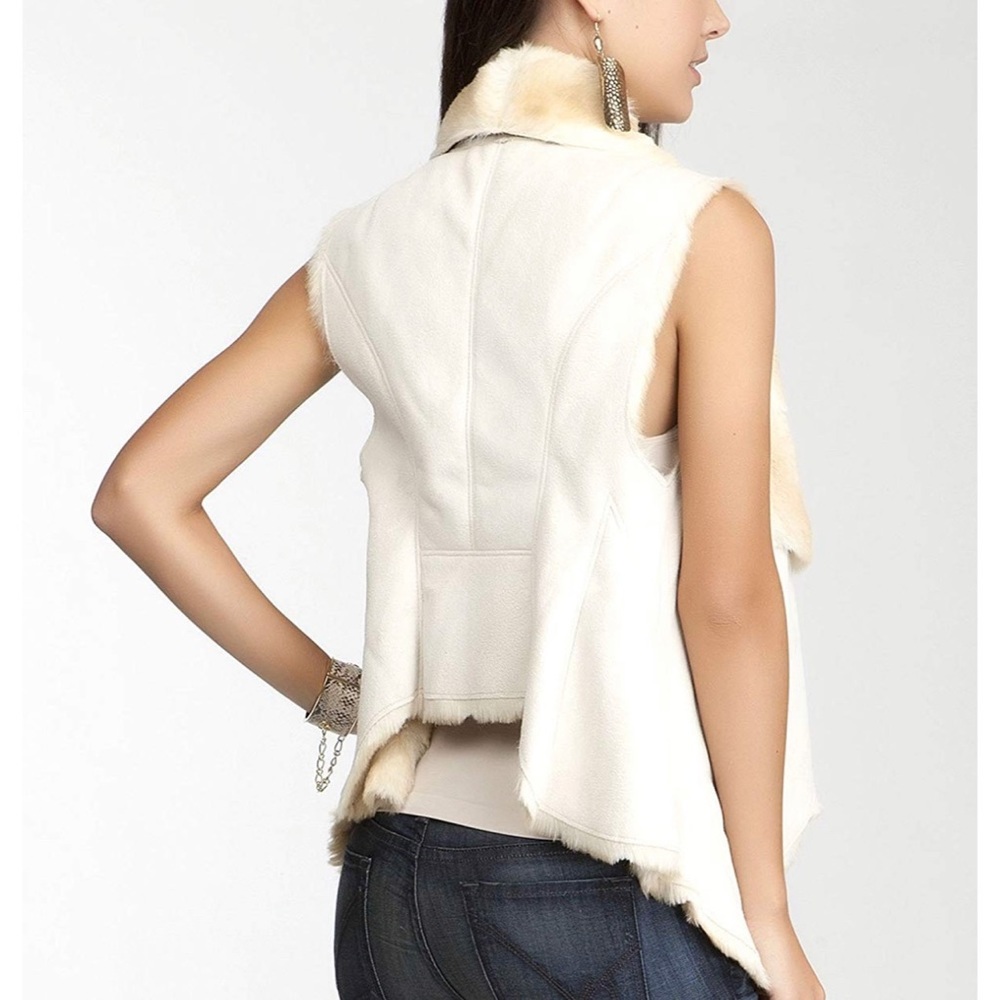 Bebe Reversible Faux Fur Vest in Beige - Picture 2 of 7